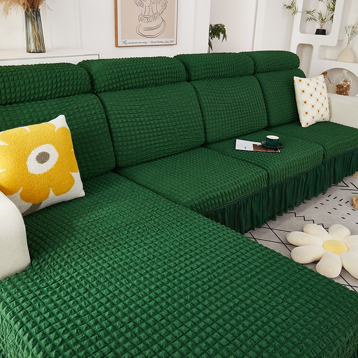 91家纺网 家纺一手货源 找家纺 丝绮鹿 2023新款爆米花坐垫套裙边款 墨绿