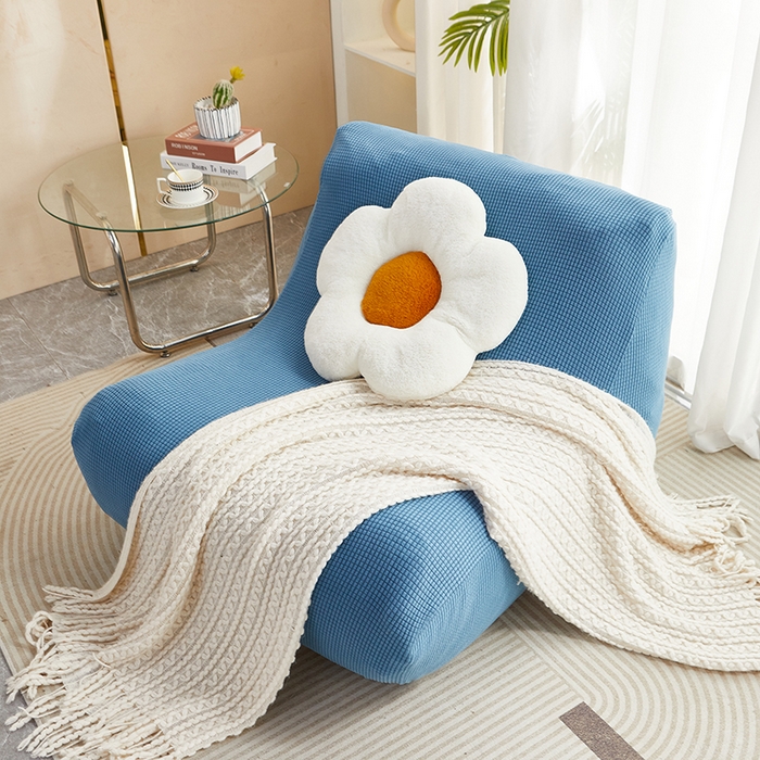 91家纺网 家纺一手货源 找家纺 丝绮鹿 2023新款爆米花懒人毛毛虫沙发套 玉米粒 西湖蓝