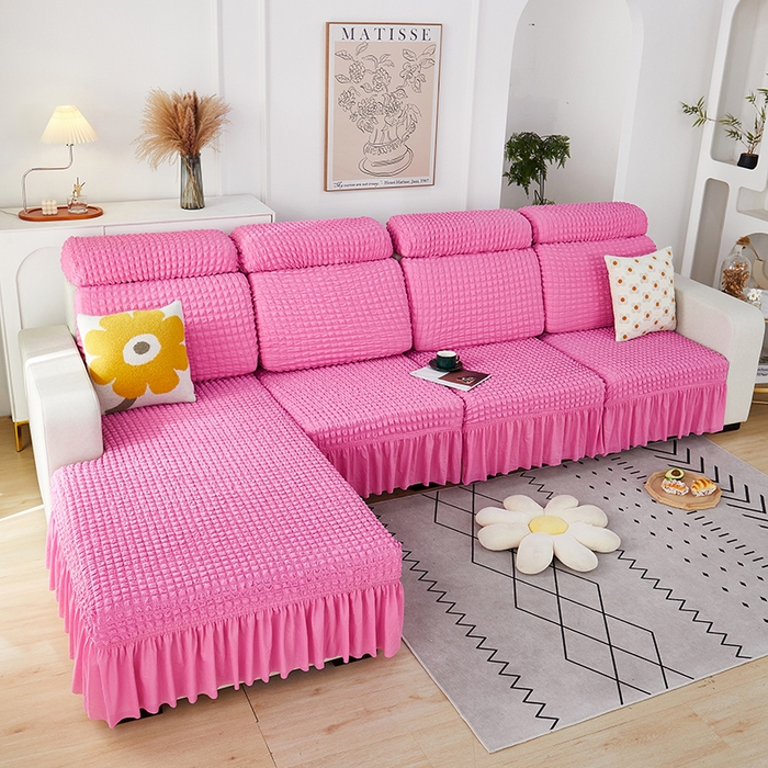 91家纺网 家纺一手货源 找家纺 丝绮鹿 2023新款爆米花坐垫套裙边款 玫红