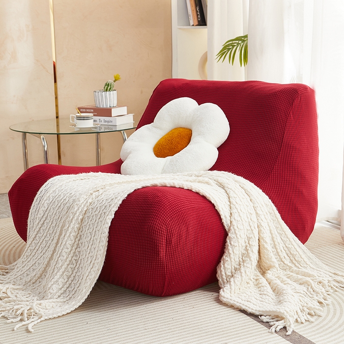 91家纺网 家纺一手货源 找家纺 丝绮鹿 2023新款爆米花懒人毛毛虫沙发套 玉米粒 酒红