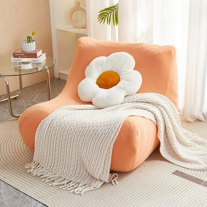 91家纺网 家纺一手货源 找家纺 丝绮鹿 2023新款爆米花懒人毛毛虫沙发套 玉米粒 香桔橙