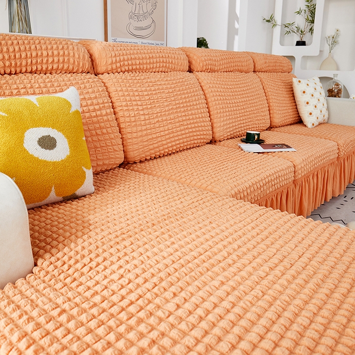 91家纺网 家纺一手货源 找家纺 丝绮鹿 2023新款爆米花坐垫套裙边款 蜜橙