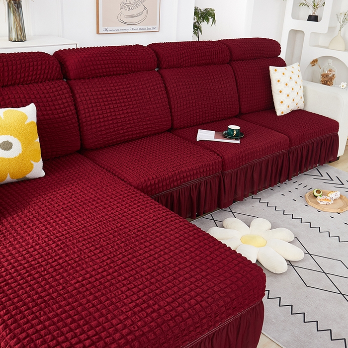 91家纺网 家纺一手货源 找家纺 丝绮鹿 2023新款爆米花坐垫套裙边款 酒红