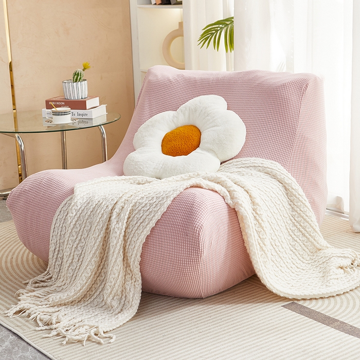 91家纺网 家纺一手货源 找家纺 丝绮鹿 2023新款爆米花懒人毛毛虫沙发套 玉米粒 暗粉