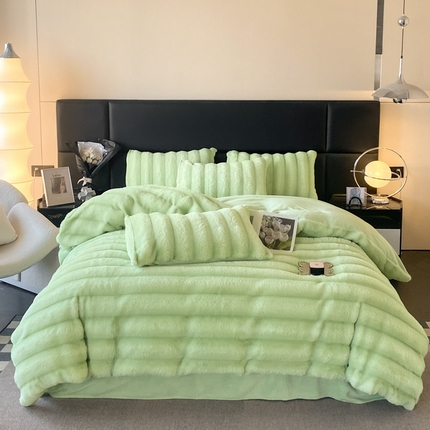 91家纺网 家纺一手货源 找家纺 爱家（原缔乐家纺） 2023新款皮草绒保暖四件套 抹茶绿