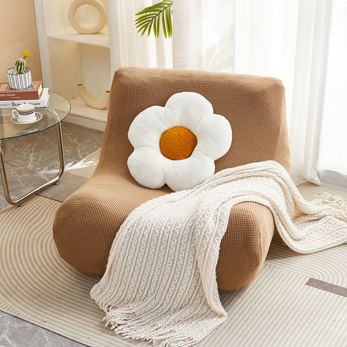 91家纺网 家纺一手货源 找家纺 丝绮鹿 2023新款爆米花懒人毛毛虫沙发套 玉米粒 驼色