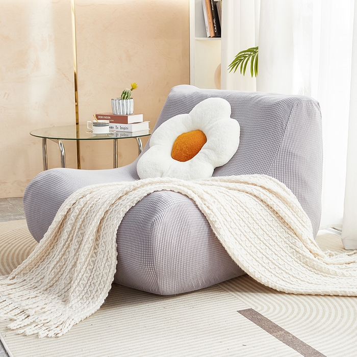 91家纺网 家纺一手货源 找家纺 丝绮鹿 2023新款爆米花懒人毛毛虫沙发套 玉米粒 浅灰