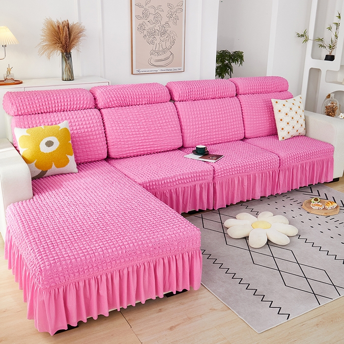 91家纺网 家纺一手货源 找家纺 丝绮鹿 2023新款爆米花坐垫套裙边款 玫红