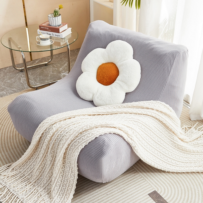 91家纺网 家纺一手货源 找家纺 丝绮鹿 2023新款爆米花懒人毛毛虫沙发套 玉米粒 浅灰