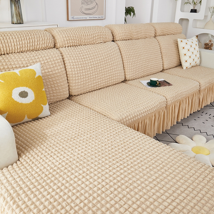 91家纺网 家纺一手货源 找家纺 丝绮鹿 2023新款爆米花坐垫套裙边款 米黄