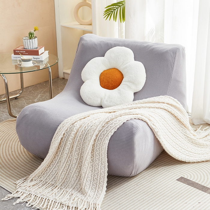 91家纺网 家纺一手货源 找家纺 丝绮鹿 2023新款爆米花懒人毛毛虫沙发套 玉米粒 浅灰