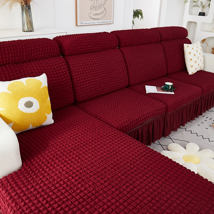 91家纺网 家纺一手货源 找家纺 丝绮鹿 2023新款爆米花坐垫套裙边款 酒红