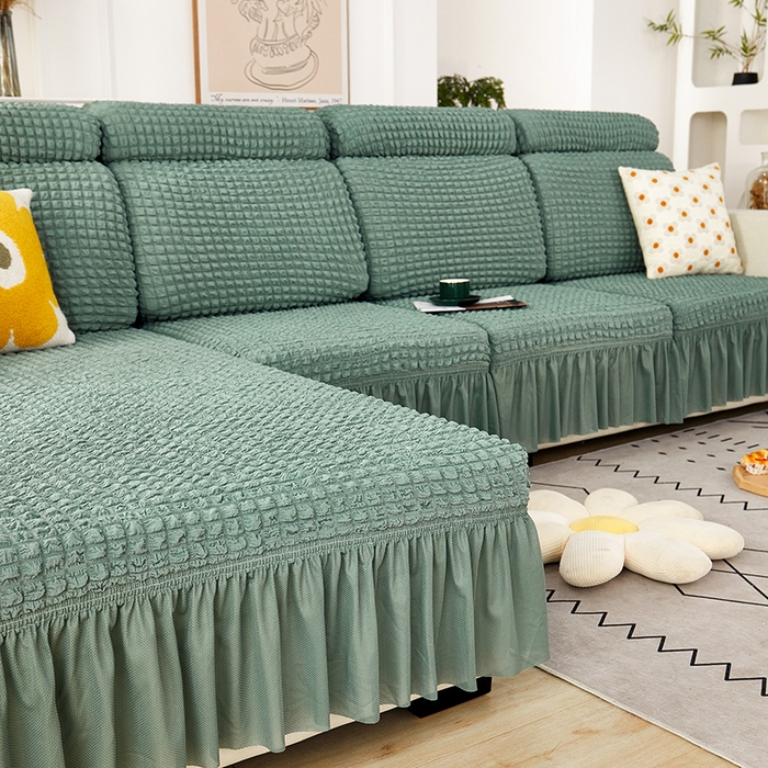 91家纺网 家纺一手货源 找家纺 丝绮鹿 2023新款爆米花坐垫套裙边款 绿色