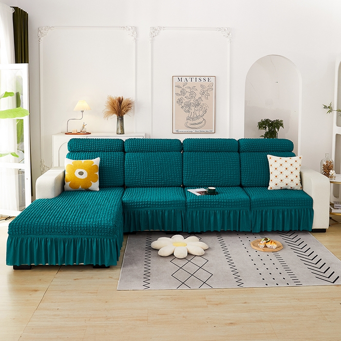 91家纺网 家纺一手货源 找家纺 丝绮鹿 2023新款爆米花坐垫套裙边款 黛蓝