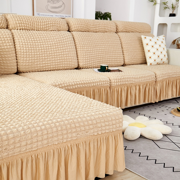 91家纺网 家纺一手货源 找家纺 丝绮鹿 2023新款爆米花坐垫套裙边款 米黄