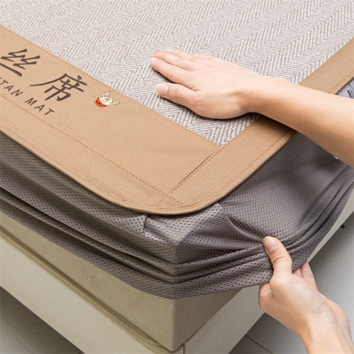 91家纺网 家纺一手货源 找家纺 鑫姿席业 2025新款5A抗菌冰丝凉席系列 乌木咖（床笠款）