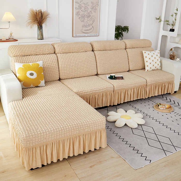 91家纺网 家纺一手货源 找家纺 丝绮鹿 2023新款爆米花坐垫套裙边款 米黄