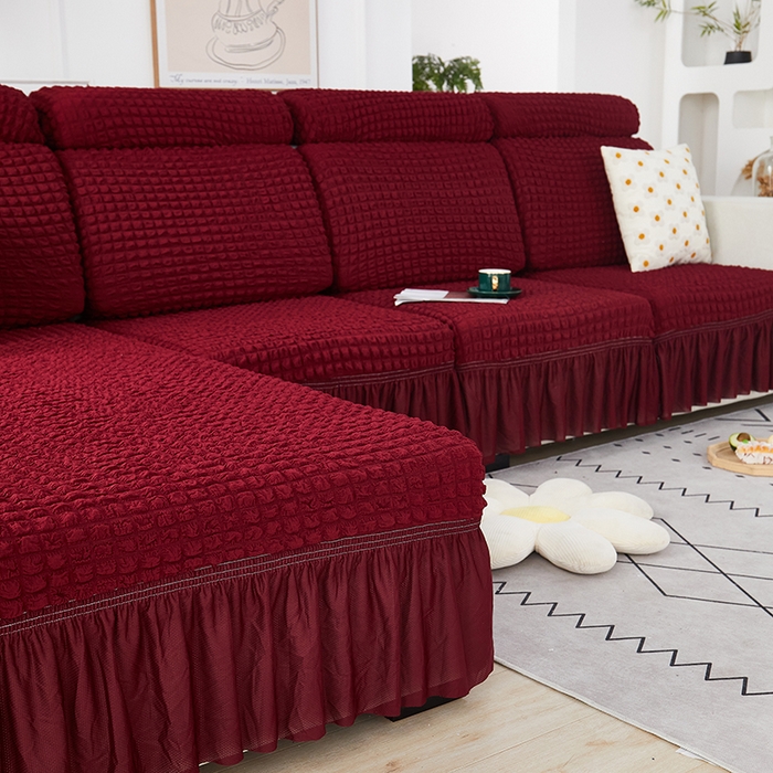 91家纺网 家纺一手货源 找家纺 丝绮鹿 2023新款爆米花坐垫套裙边款 酒红