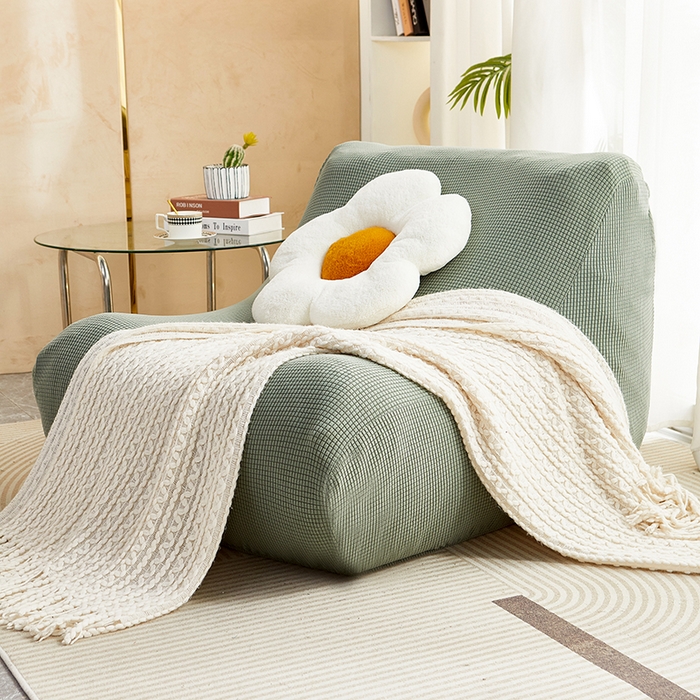 91家纺网 家纺一手货源 找家纺 丝绮鹿 2023新款爆米花懒人毛毛虫沙发套 玉米粒 青色