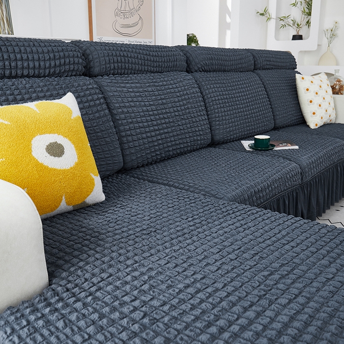 91家纺网 家纺一手货源 找家纺 丝绮鹿 2023新款爆米花坐垫套裙边款 碳灰