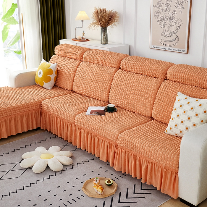 91家纺网 家纺一手货源 找家纺 丝绮鹿 2023新款爆米花坐垫套裙边款 蜜橙