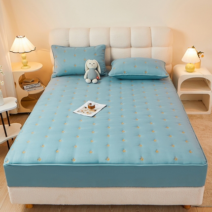 91家纺网 家纺一手货源 找家纺 （总）纤雅床笠 2024新款生姜艾草蝴蝶刺绣床笠