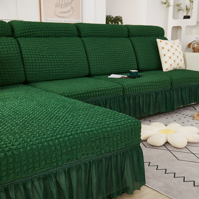 91家纺网 家纺一手货源 找家纺 丝绮鹿 2023新款爆米花坐垫套裙边款 墨绿