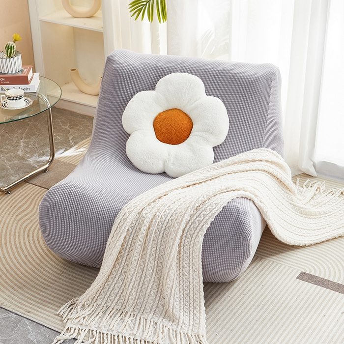 91家纺网 家纺一手货源 找家纺 丝绮鹿 2023新款爆米花懒人毛毛虫沙发套 玉米粒 浅灰