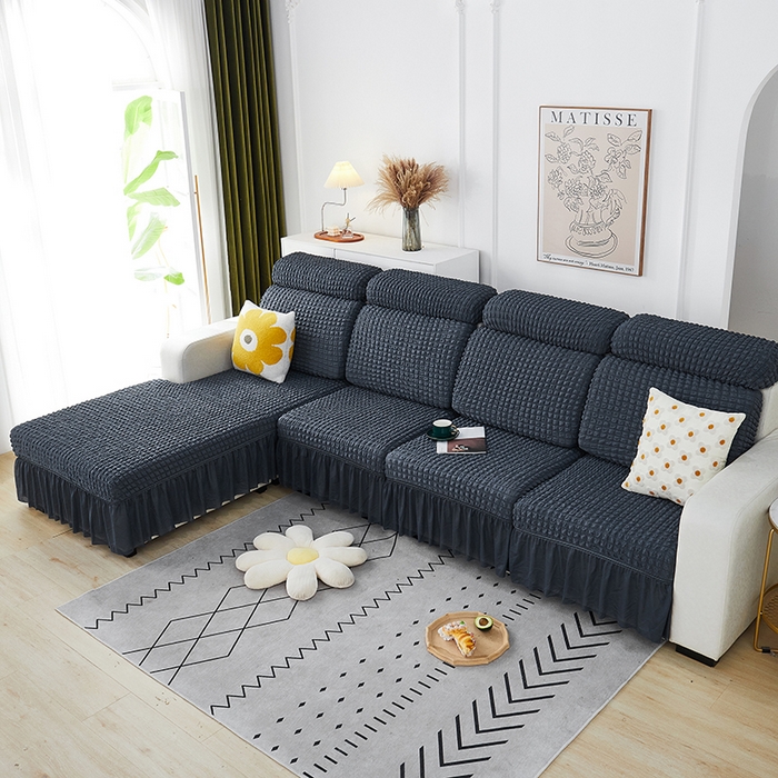 91家纺网 家纺一手货源 找家纺 丝绮鹿 2023新款爆米花坐垫套裙边款 碳灰