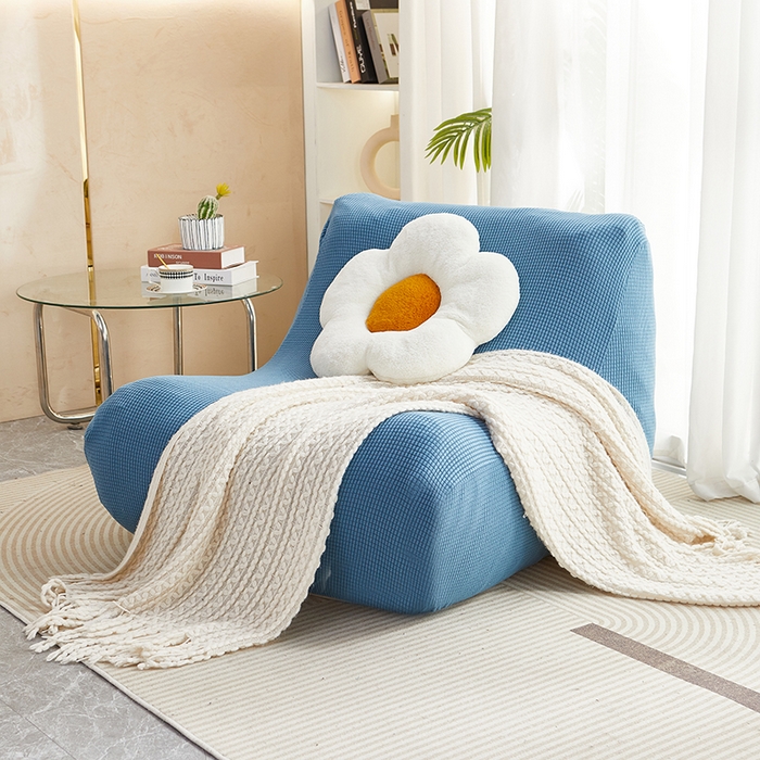 91家纺网 家纺一手货源 找家纺 丝绮鹿 2023新款爆米花懒人毛毛虫沙发套 玉米粒 西湖蓝