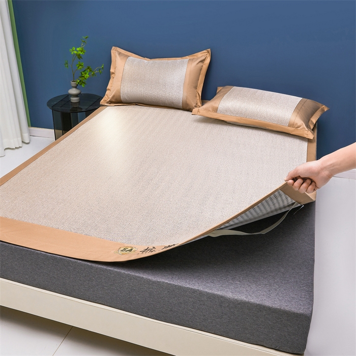 91家纺网 家纺一手货源 找家纺 鑫姿席业 2025新款5A抗菌冰丝凉席系列 乌木咖（凉席款）