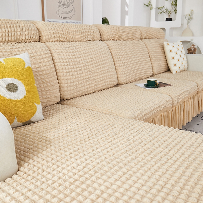 91家纺网 家纺一手货源 找家纺 丝绮鹿 2023新款爆米花坐垫套裙边款 米黄