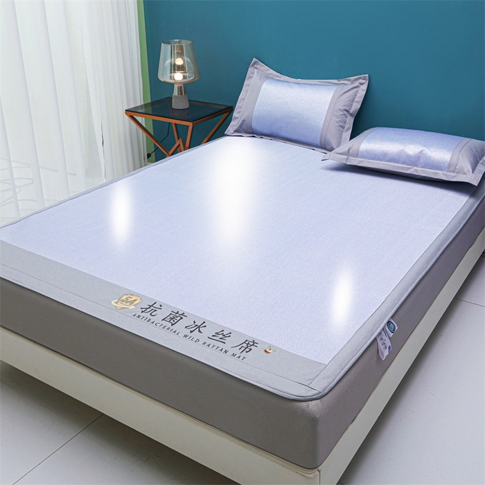 91家纺网 家纺一手货源 找家纺 鑫姿席业 2025新款5A抗菌冰丝凉席系列 淡蓝灰（床笠款）