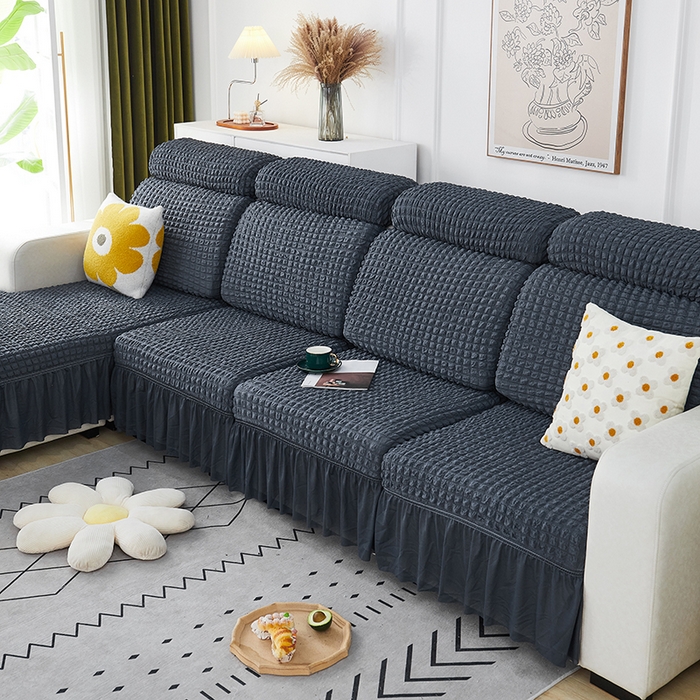 91家纺网 家纺一手货源 找家纺 丝绮鹿 2023新款爆米花坐垫套裙边款 碳灰