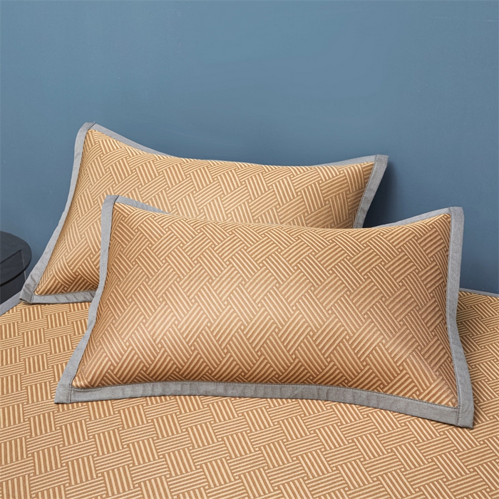 91家纺网 家纺一手货源 找家纺 鑫姿席业 2025新款抗菌冰激凌凉感丝冰丝席系列 冰激凌-咖色