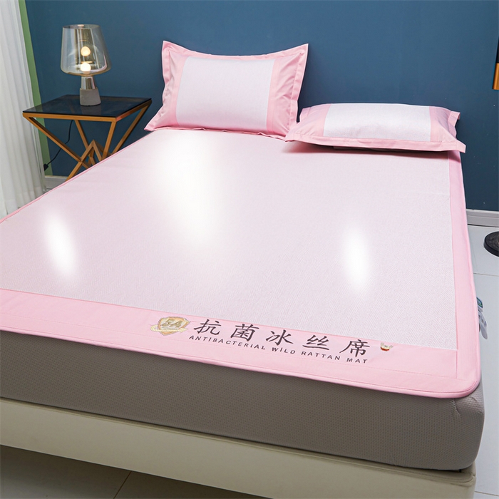 91家纺网 家纺一手货源 找家纺 鑫姿席业 2025新款5A抗菌冰丝凉席系列 香芋粉（床笠款）