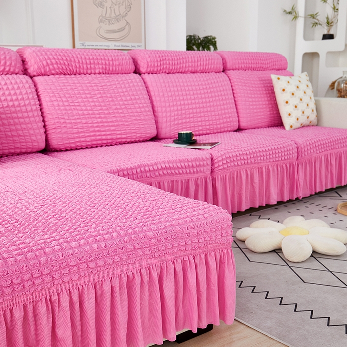 91家纺网 家纺一手货源 找家纺 丝绮鹿 2023新款爆米花坐垫套裙边款 玫红