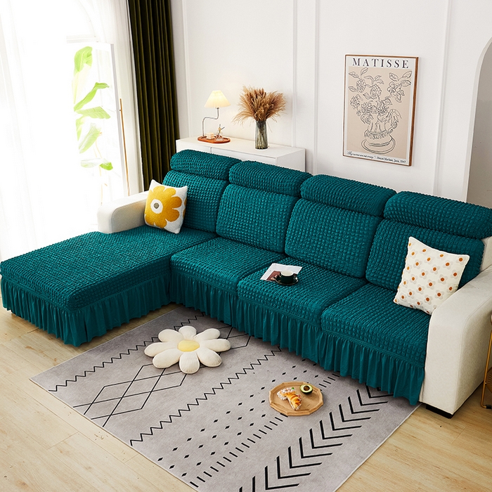 91家纺网 家纺一手货源 找家纺 丝绮鹿 2023新款爆米花坐垫套裙边款 黛蓝