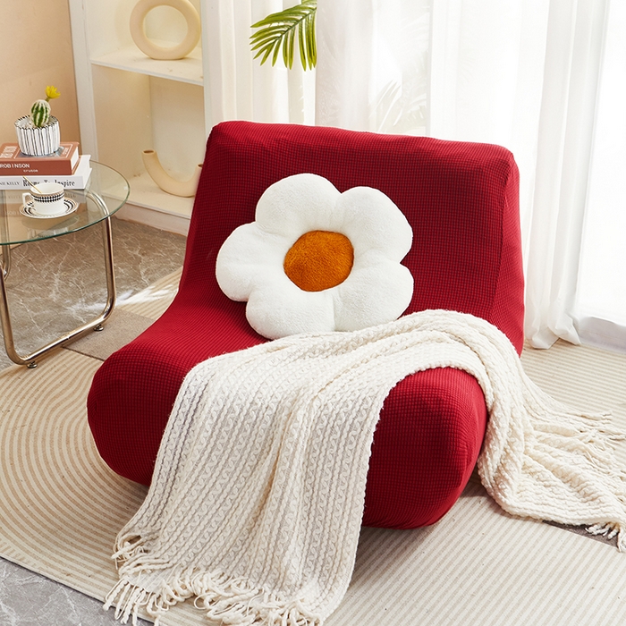 91家纺网 家纺一手货源 找家纺 丝绮鹿 2023新款爆米花懒人毛毛虫沙发套 玉米粒 酒红