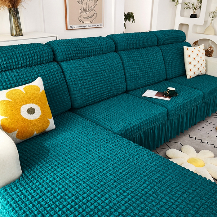 91家纺网 家纺一手货源 找家纺 丝绮鹿 2023新款爆米花坐垫套裙边款 黛蓝