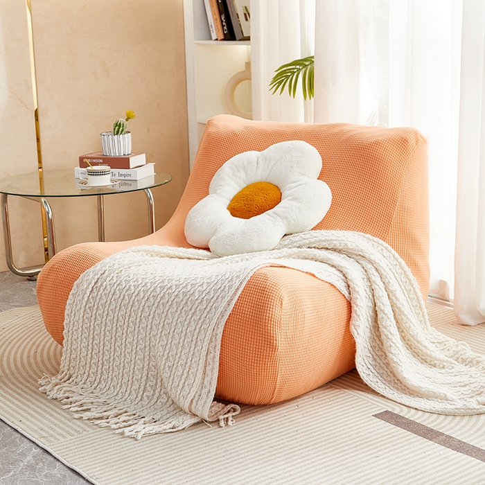 91家纺网 家纺一手货源 找家纺 丝绮鹿 2023新款爆米花懒人毛毛虫沙发套 玉米粒 香桔橙