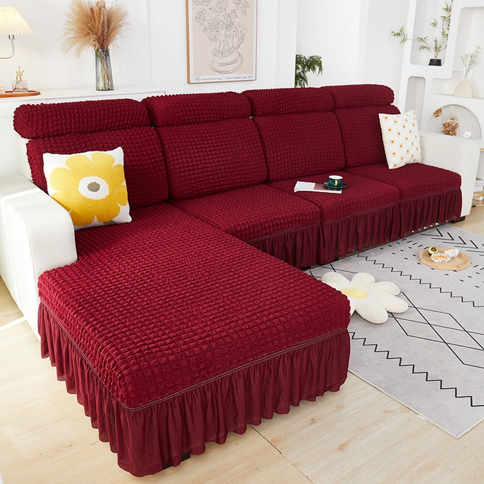 91家纺网 家纺一手货源 找家纺 丝绮鹿 2023新款爆米花坐垫套裙边款 酒红