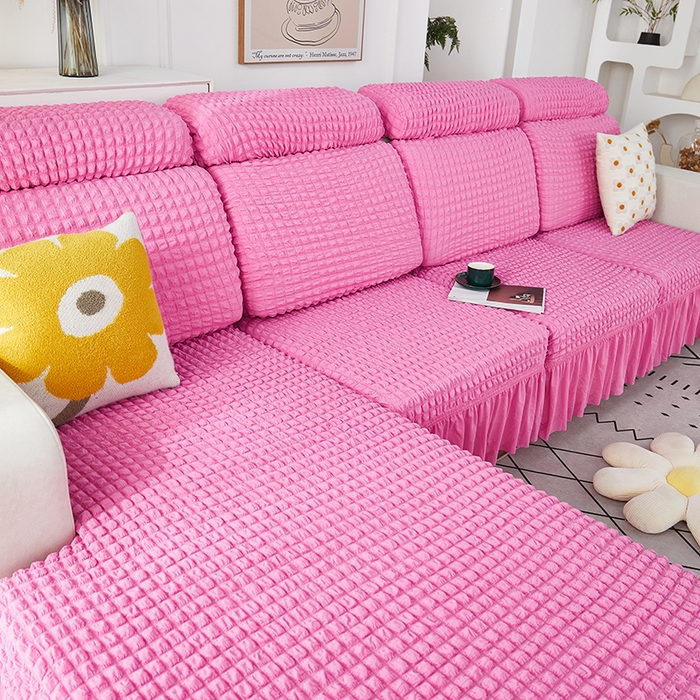 91家纺网 家纺一手货源 找家纺 丝绮鹿 2023新款爆米花坐垫套裙边款 玫红