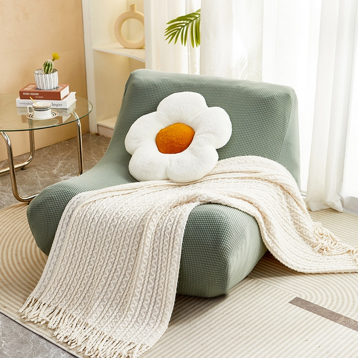 91家纺网 家纺一手货源 找家纺 丝绮鹿 2023新款爆米花懒人毛毛虫沙发套 玉米粒 青色