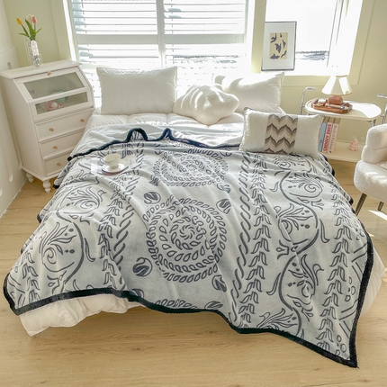 来菲毛毯 2025新款阳离子剪花复合毛毯 黑色