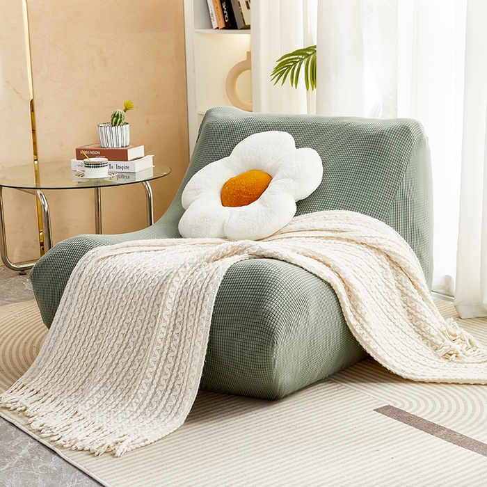 91家纺网 家纺一手货源 找家纺 丝绮鹿 2023新款爆米花懒人毛毛虫沙发套 玉米粒 青色