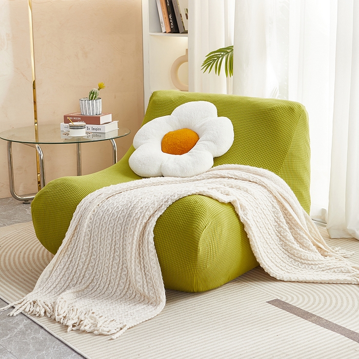 91家纺网 家纺一手货源 找家纺 丝绮鹿 2023新款爆米花懒人毛毛虫沙发套 玉米粒 苹果绿