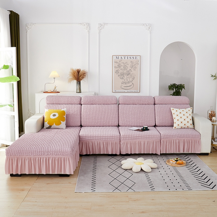 91家纺网 家纺一手货源 找家纺 丝绮鹿 2023新款爆米花坐垫套裙边款 粉色