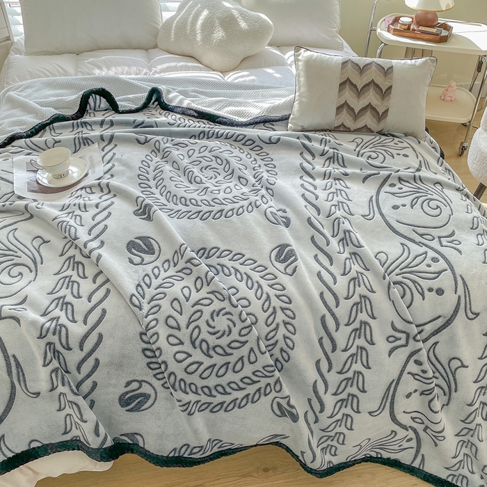 91家纺网 家纺一手货源 找家纺 来菲毛毯 2025新款阳离子剪花复合毛毯 黑色