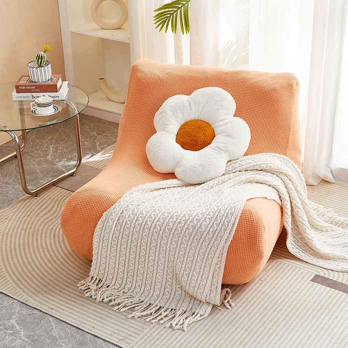 91家纺网 家纺一手货源 找家纺 丝绮鹿 2023新款爆米花懒人毛毛虫沙发套 玉米粒 香桔橙